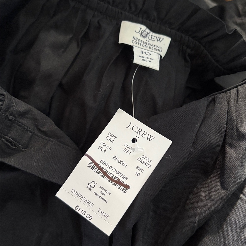 J Crew black ruffle tie neck mini dress regenerative cotton size 10 new - Picture 6 of 7